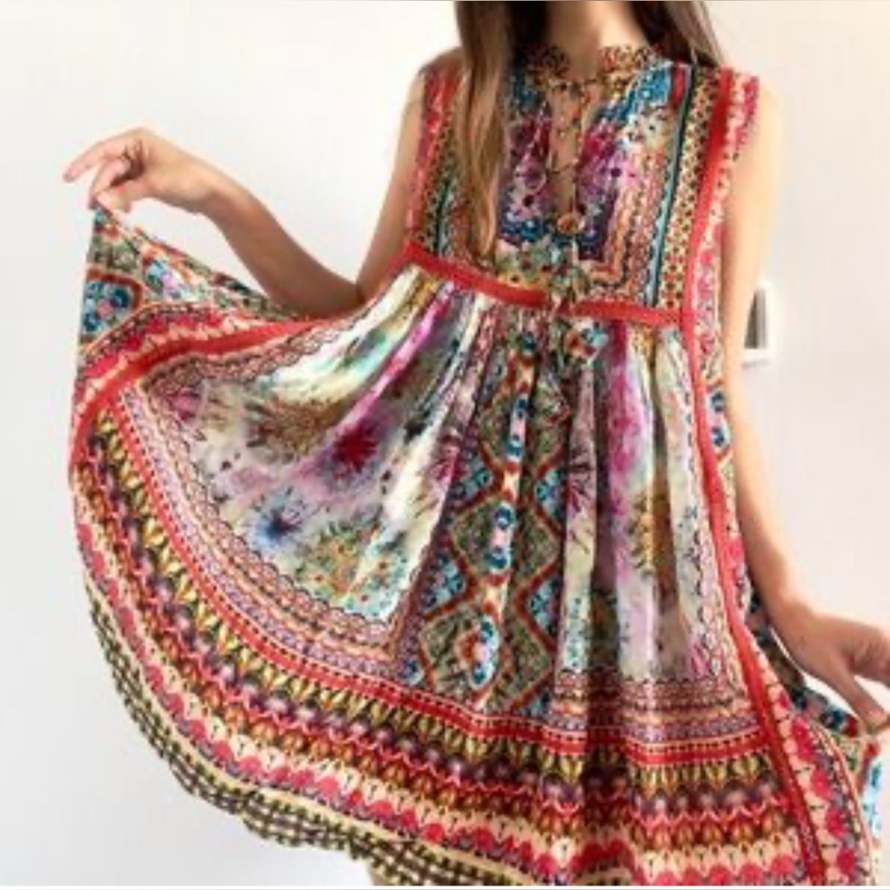 Bhanuni By Jyoti Anthropology Bohemian Multicolor Sleeveless Mini Dress Size XS - Picture 8 of 8